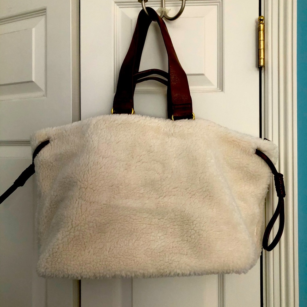 Large faux Sheepskin and leather tote